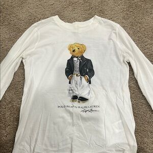 Ralph Lauren womans Cream Long Sleeve Shirt with Bear Graphic only own once